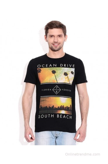 Celio Black Round Neck T Shirt